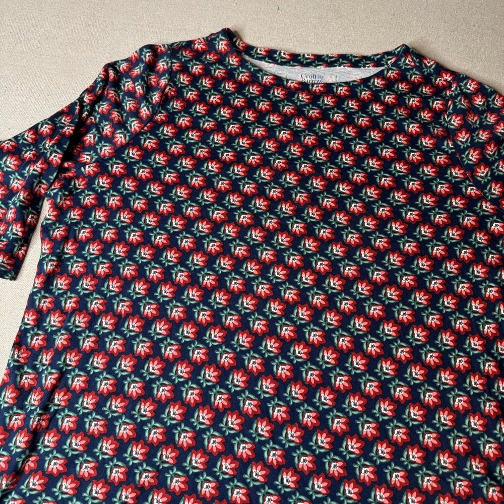 Croft & Barrow Womens 3X Navy Blue Red Floral Cotton Short Sleeve Tunic